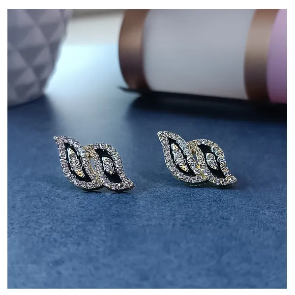 Black_colour_Wave_Leaf_Shape_Stud_embolished_with_golden_Zircon_for_women_&_girls,_Stylish,_Fashionable,_Korean_Jewelry