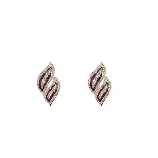Black_colour_Wave_Leaf_Shape_Stud_embolished_with_golden_Zircon_for_women_&_girls,_Stylish,_Fashionable,_Korean_Jewelry