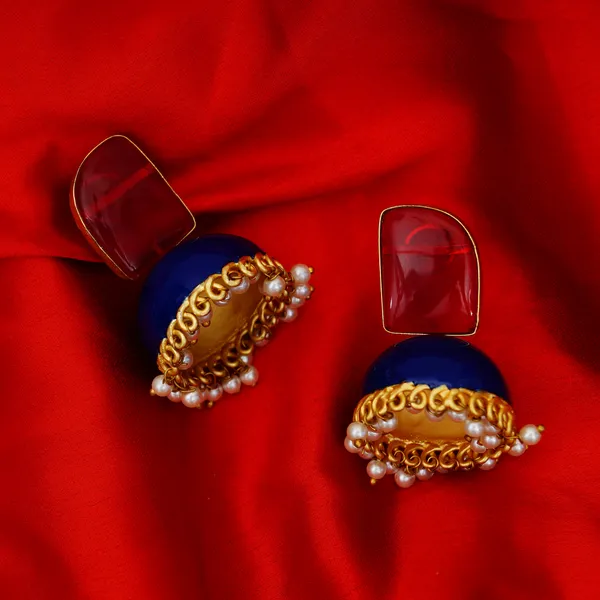 Premium_Quality_Enamel_Painted__Blue_ColourJhumka_with_Red_Synthetic_Stone_for_Women_&_Girls.