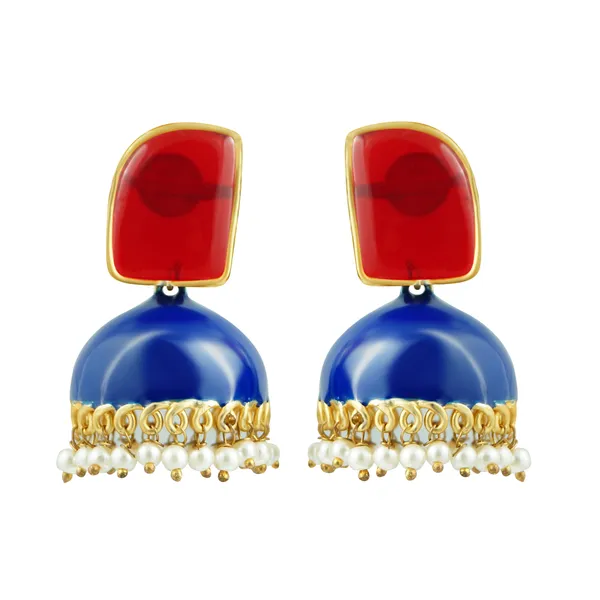 Premium_Quality_Enamel_Painted__Blue_ColourJhumka_with_Red_Synthetic_Stone_for_Women_&_Girls.