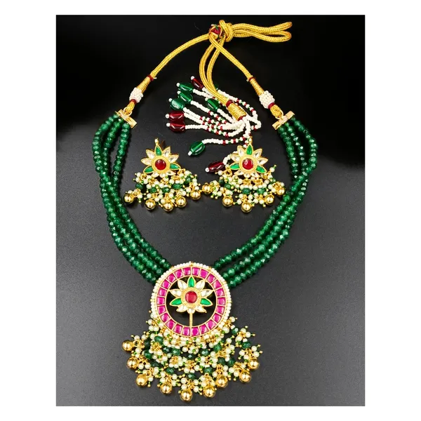Vibrant_Green_&_Pink_floral_design_Paachi_Kundan_Necklace,_Wedding_jewellery,_Traditional_Jewellery_for_Women_&_Girls