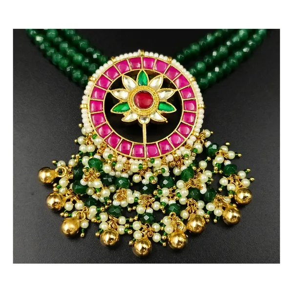 Vibrant_Green_&_Pink_floral_design_Paachi_Kundan_Necklace,_Wedding_jewellery,_Traditional_Jewellery_for_Women_&_Girls