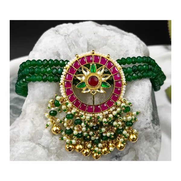 Vibrant_Green_&_Pink_floral_design_Paachi_Kundan_Necklace,_Wedding_jewellery,_Traditional_Jewellery_for_Women_&_Girls