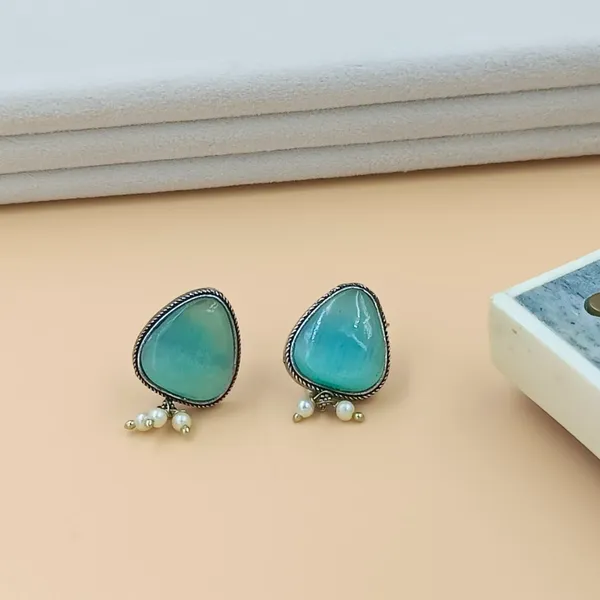 Aqua_Blue_Triangular_Shape_Simple_Aqua_Blue_Synthetic_Stone_Earrings_For_Women_&_Girls