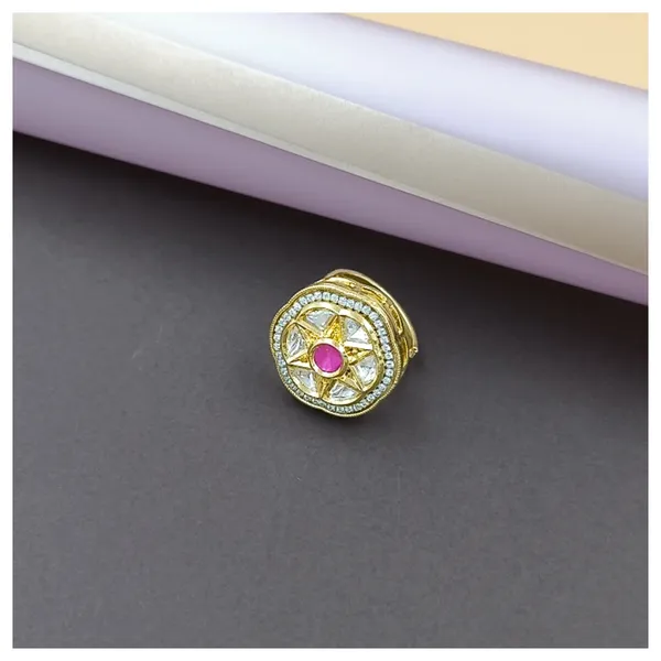 Pink_&_White_Floral_Kundan_Ring_for_Women_&_Girls_|_Adjustable_Luxury_Traditional_Jewelry