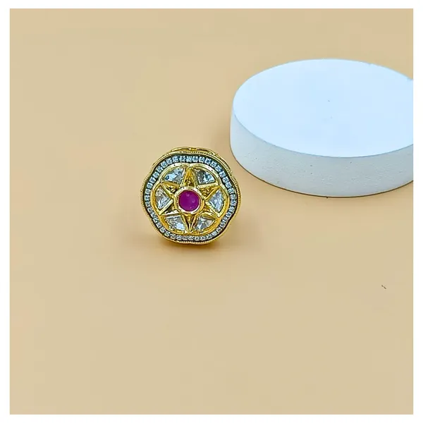 Pink_&_White_Floral_Kundan_Ring_for_Women_&_Girls_|_Adjustable_Luxury_Traditional_Jewelry