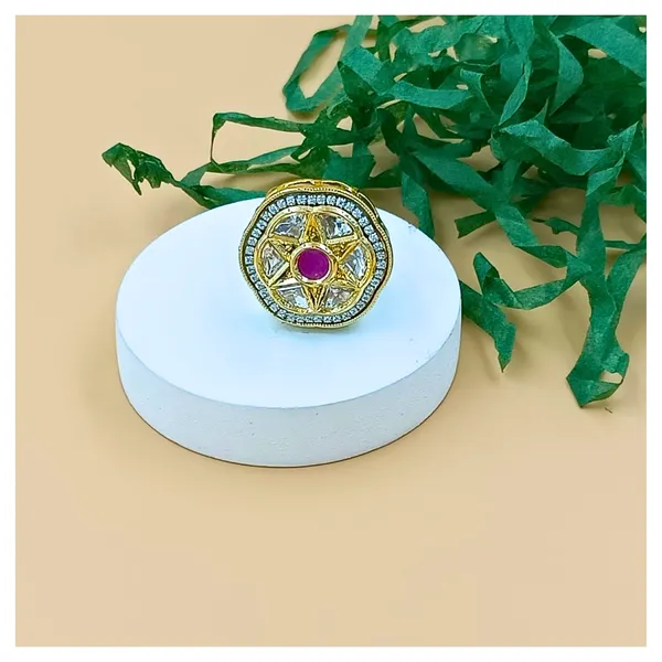 Pink_&_White_Floral_Kundan_Ring_for_Women_&_Girls_|_Adjustable_Luxury_Traditional_Jewelry
