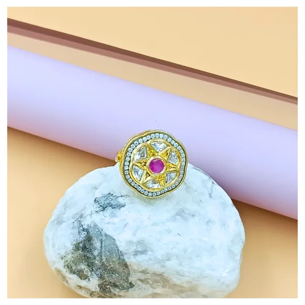 Pink_&_White_Floral_Kundan_Ring_for_Women_&_Girls_|_Adjustable_Luxury_Traditional_Jewelry