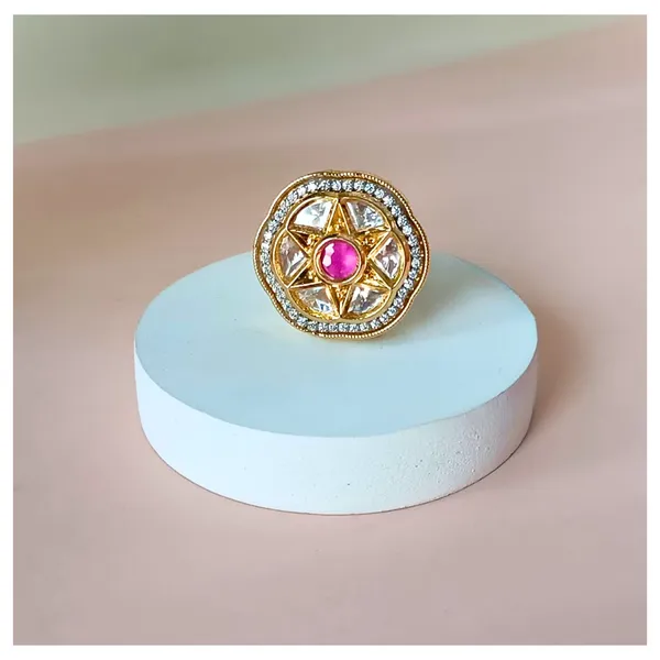 Pink_&_White_Floral_Kundan_Ring_for_Women_&_Girls_|_Adjustable_Luxury_Traditional_Jewelry