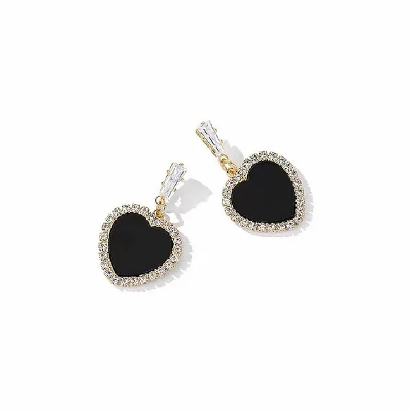 Black_colour_Gold_Plated_Heart_Shape_Stud_&_Zircon_Embellished_Drop_Earrings_for_women_&_girls,_Stylish,_Fashionable,_Korean_Jewelry
