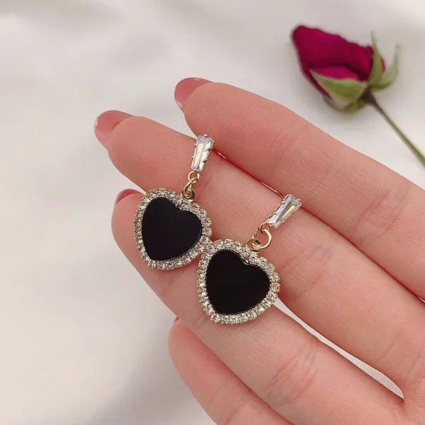 Black_colour_Gold_Plated_Heart_Shape_Stud_&_Zircon_Embellished_Drop_Earrings_for_women_&_girls,_Stylish,_Fashionable,_Korean_Jewelry