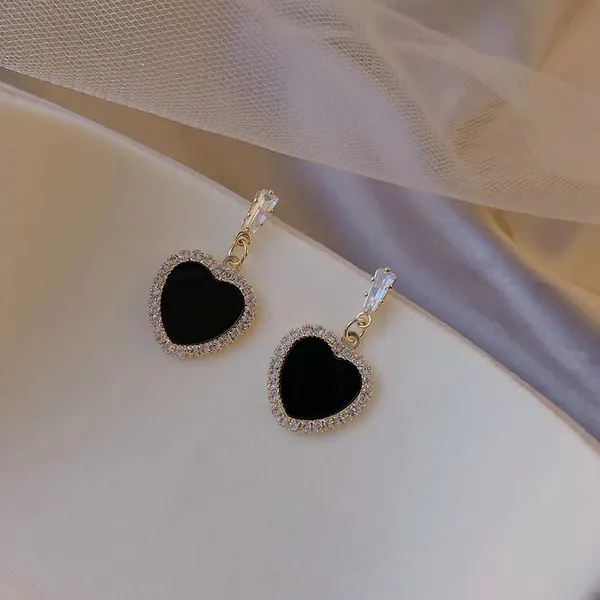 Black_colour_Gold_Plated_Heart_Shape_Stud_&_Zircon_Embellished_Drop_Earrings_for_women_&_girls,_Stylish,_Fashionable,_Korean_Jewelry