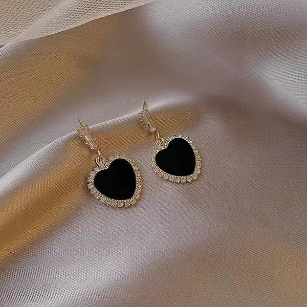 Black_colour_Gold_Plated_Heart_Shape_Stud_&_Zircon_Embellished_Drop_Earrings_for_women_&_girls,_Stylish,_Fashionable,_Korean_Jewelry