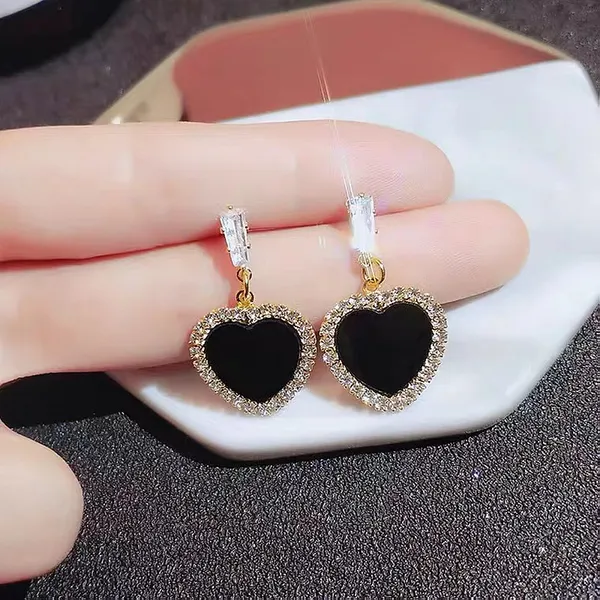 Black_colour_Gold_Plated_Heart_Shape_Stud_&_Zircon_Embellished_Drop_Earrings_for_women_&_girls,_Stylish,_Fashionable,_Korean_Jewelry