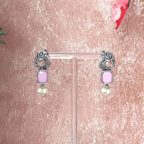Peacock-Style_Oxidised_Earrings_With_Pink_Synthetic_Stone_For_Women_&_Girls