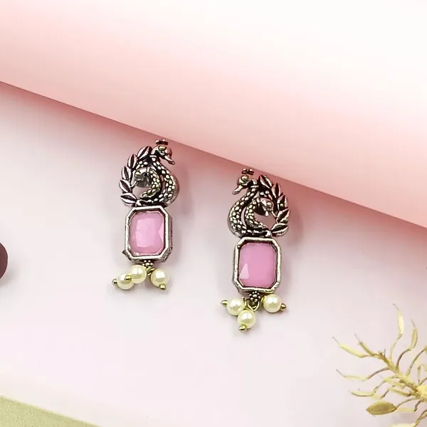 Peacock-Style_Oxidised_Earrings_With_Pink_Synthetic_Stone_For_Women_&_Girls
