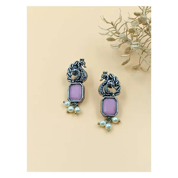 Peacock-Style_Oxidised_Earrings_With_Pink_Synthetic_Stone_For_Women_&_Girls