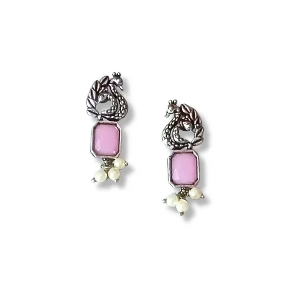 Peacock-Style_Oxidised_Earrings_With_Pink_Synthetic_Stone_For_Women_&_Girls