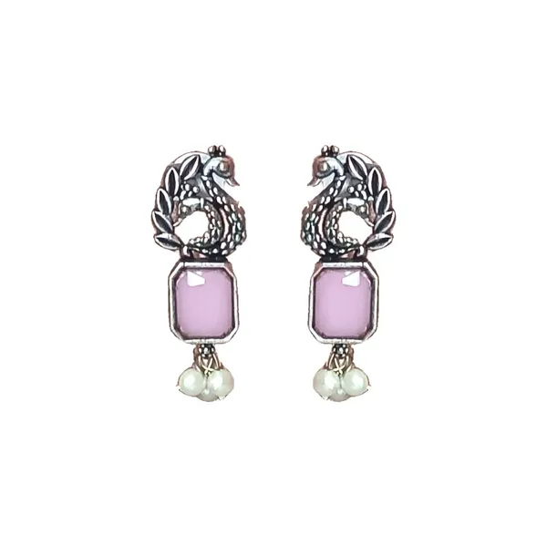 Peacock-Style_Oxidised_Earrings_With_Pink_Synthetic_Stone_For_Women_&_Girls