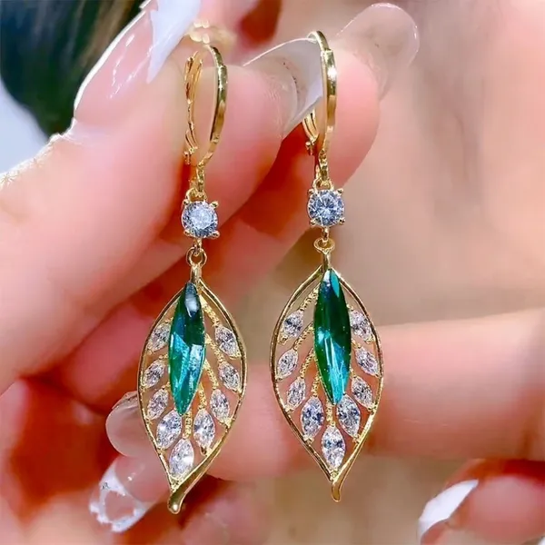 Green_&_White__Hoop_style_Leaf_Design_Drop_Earrings_–_Stylish_&_Trendy_Korean_Design_for_Women_&_Girls