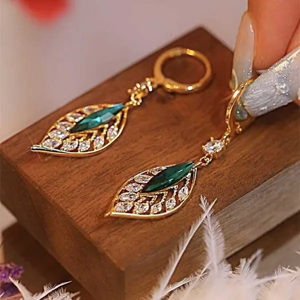 Green_&_White__Hoop_style_Leaf_Design_Drop_Earrings_–_Stylish_&_Trendy_Korean_Design_for_Women_&_Girls