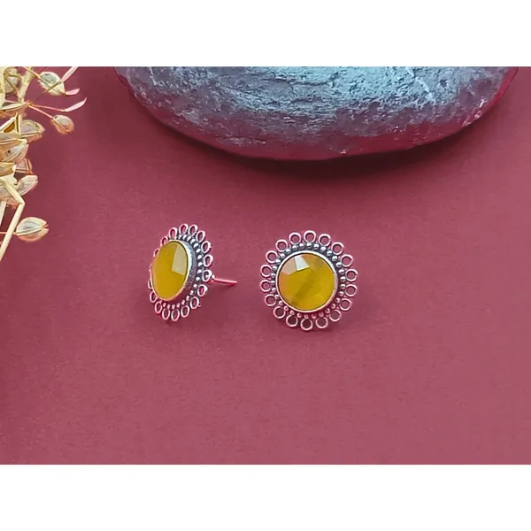 Floral_Shape_Yellow_colour_Monalisa_Stone_Oxidised_Stud_for_Women_&_Girls