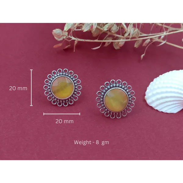 Floral_Shape_Yellow_colour_Monalisa_Stone_Oxidised_Stud_for_Women_&_Girls