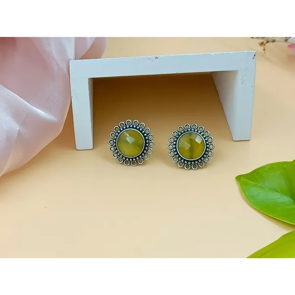 Floral_Shape_Yellow_colour_Monalisa_Stone_Oxidised_Stud_for_Women_&_Girls