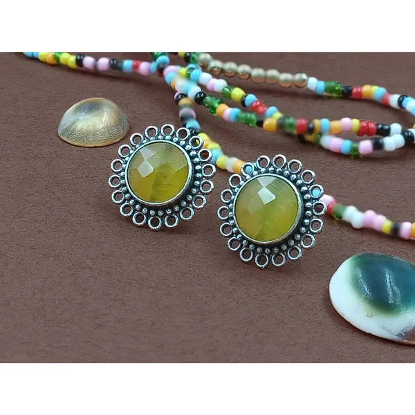 Floral_Shape_Yellow_colour_Monalisa_Stone_Oxidised_Stud_for_Women_&_Girls