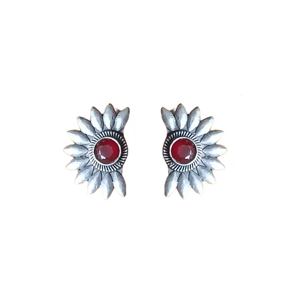 Half_Cicle_Floral_Design_Oxidised_Stud_Stylish_&_Fashionable_Earing_Studded_With_Red_Stone_For_Women_&_Girls