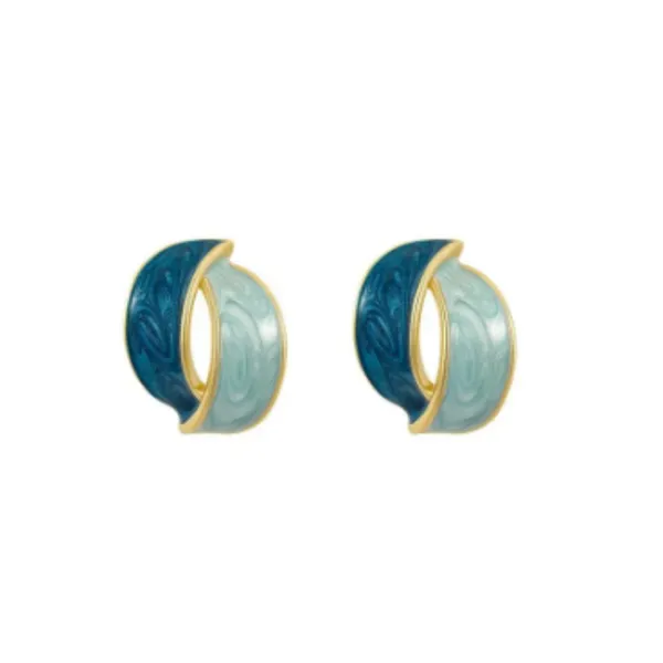 Teel_Green_Geometric_Arc_Oil_Drop_Enameled_Geometric_Shape_Retro_Blue_Stud