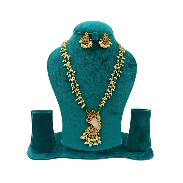 Ruby_Green_Ganesha_Style_Pendant_Necklace_Set_Studded_With_Red_&_Green_Zircon_&_Rice_Pearl_Strand_For_Women_&_Girls