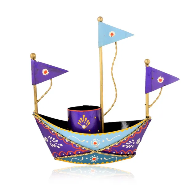 Blue_Metal_Blue_Boat_Pen_Stand_|_For_Decorative_Products