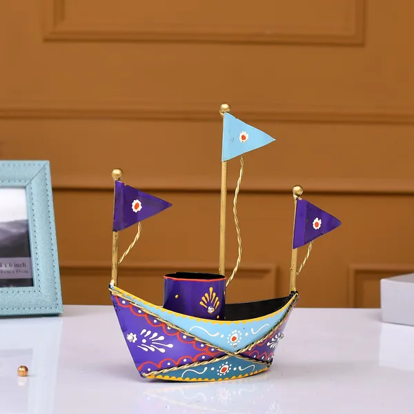 Blue_Metal_Blue_Boat_Pen_Stand_|_For_Decorative_Products