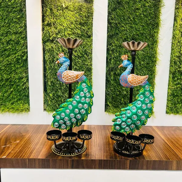 Set_of_2_Metal_peacock_T_light_Candle_Holder_|_For_Home_Decoration