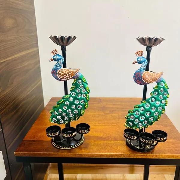 Set_of_2_Metal_peacock_T_light_Candle_Holder_|_For_Home_Decoration