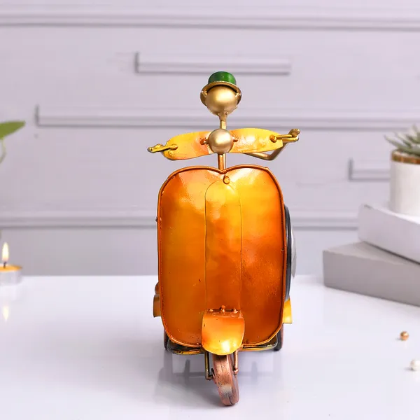 Yellow_Metal_Scooter_Pen_Stand_With_Clock_|_For_Decorative_Products