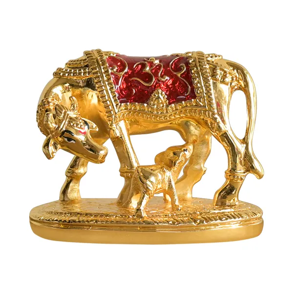 Gold_Metal_Cow_Calf_With_Meena_Work_|_For_Decorative_Products