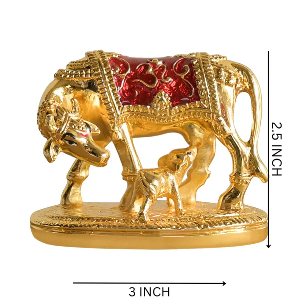 Gold_Metal_Cow_Calf_With_Meena_Work_|_For_Decorative_Products