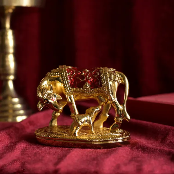 Gold_Metal_Cow_Calf_With_Meena_Work_|_For_Decorative_Products