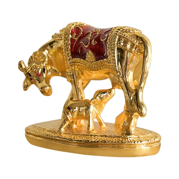 Gold_Metal_Cow_Calf_With_Meena_Work_|_For_Decorative_Products