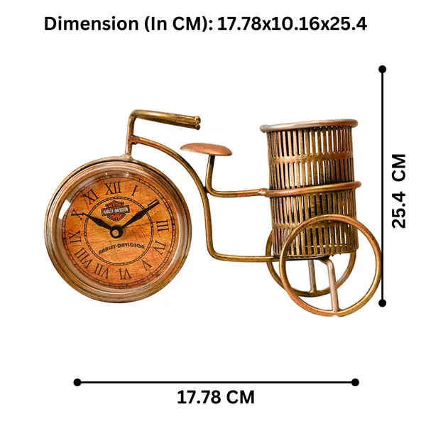 Brown_Metal_Cycle_Pen_Stand_With_Clock_|_For_Decorative_Products