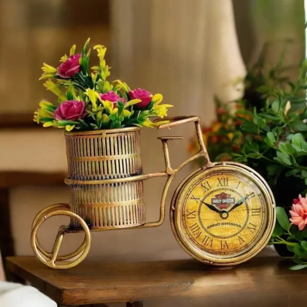 Brown_Metal_Cycle_Pen_Stand_With_Clock_|_For_Decorative_Products