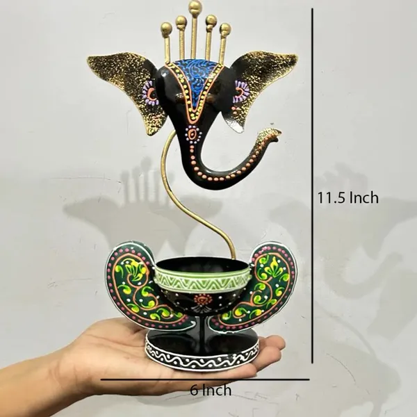 Ganesha_T_light_Combo_Holder_|_Iron_Tribal_Lady_Showpieces_|_For_Devotion