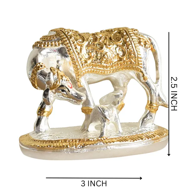 Silver_Metal_Cow_Calf_With_Platted_Meena_Work_|_For_Decorative_Products