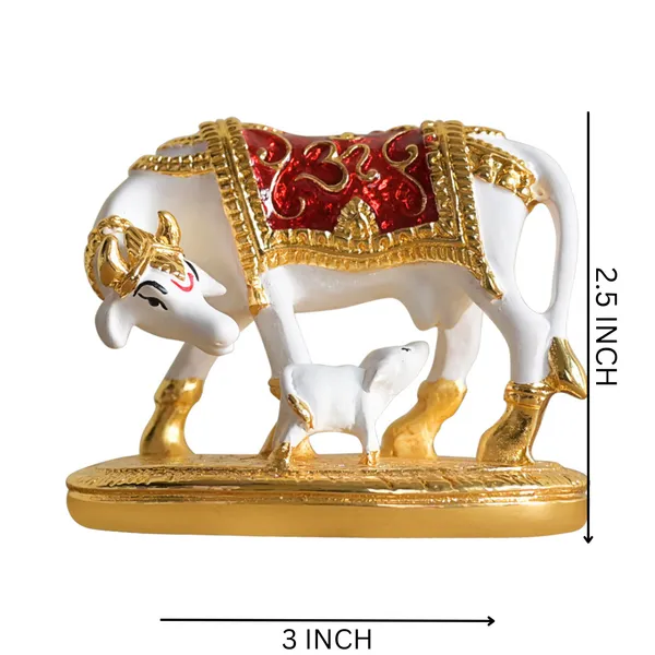 White_And_Red_Metal_Cow_Calf_With_Meena_Work_|_For_Decorative_Products