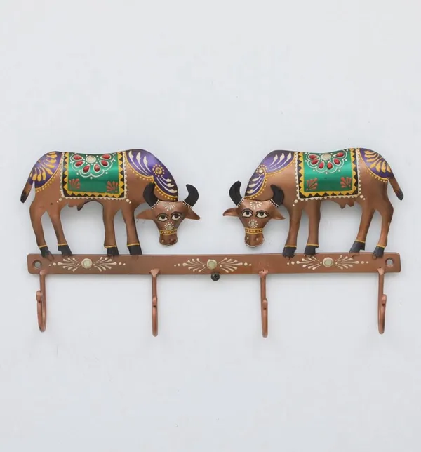 Rajasthani_Ethnic/Vintagecow_Key_Hanger_with_Fine_Painting_Wall_Art_Handcrafted_Powder_Coated_Iron_Wall_Hanging_Decorative_Wall_Arts