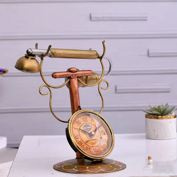 Rustic_Iron_Metal_Telephone_With_Clock_|_For_Decorative_Products