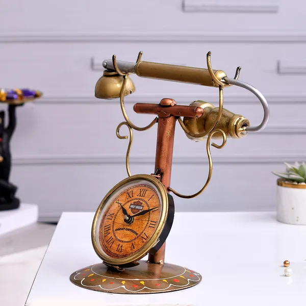 Rustic_Iron_Metal_Telephone_With_Clock_|_For_Decorative_Products