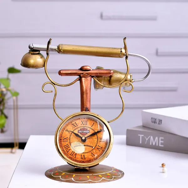 Rustic_Iron_Metal_Telephone_With_Clock_|_For_Decorative_Products